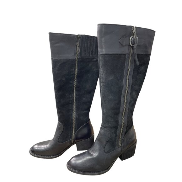 Born Womens Black Leather Suede Knee High Boots Size 7M SKU 9028 - Picture 3 of 15